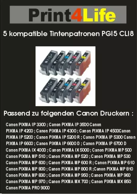 5 XL DRUCKERPATRONEN für CANON MP510 MP520 MP530 MP600 MP610 MP800 MP810 MP830