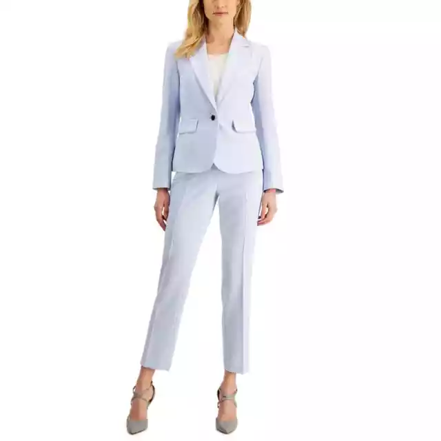 Le Suit Women's Powder Blue Notched Collar Straight-leg Pantsuit. Size 10/12.