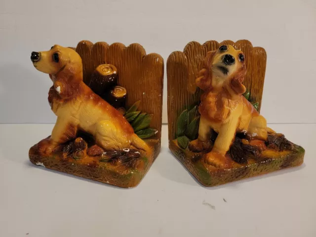 Chalkware Cocker Spaniel Dog Bookends Unbranded Vintage Retro Puppies Books