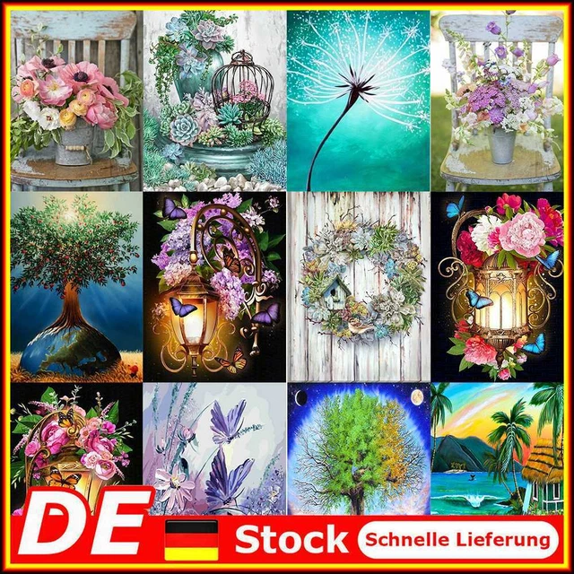 Diamant-Malerei-Set, Blumen und Pflanzen, rund, Kunstharz, abstrakt, E335