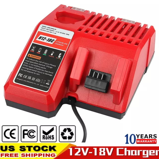 Rapid Charger for Milwaukee 12V-18V Lithium Battery M12 M18 M12-18C 48-59-1812