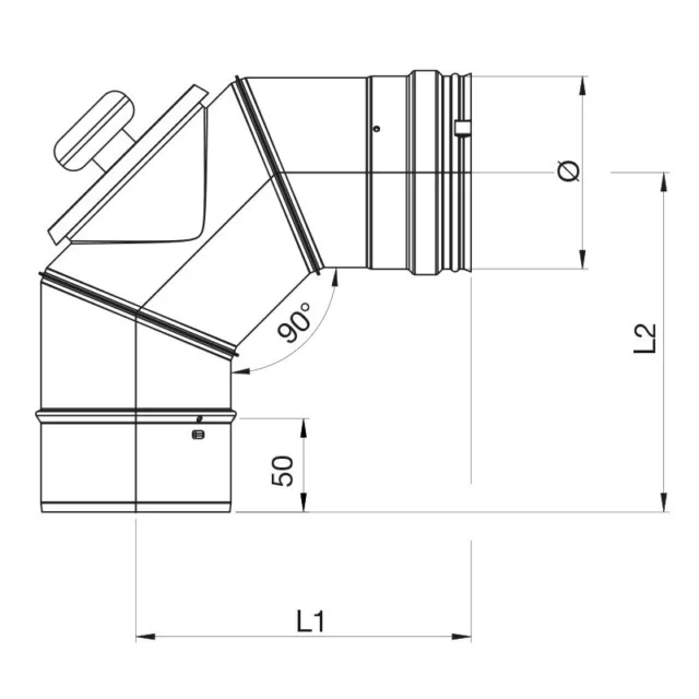 Curva 90° con Ispezione Monoparete Acciaio Inox316L Legna/Pellet Apros Certifica 2