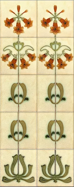 Art Nouveau Daffodil  DECORATIVE ONLY Fireplace Tile Set (10 tiles) ref 141
