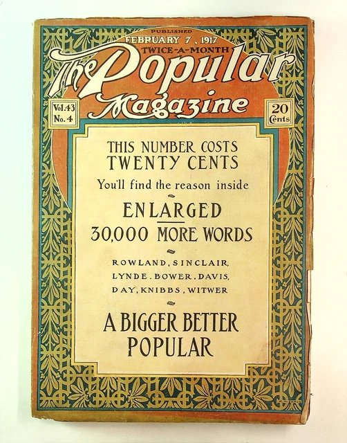POPULAR MAGAZINE PULP Feb 7 1917 Vol. 43 #4 VG- 3.5 £69.81 - PicClick UK