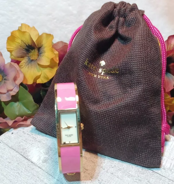 Kate Spade Pink Hot To Trot Enamel Carousel Gold Watch Bangle w/ pouch