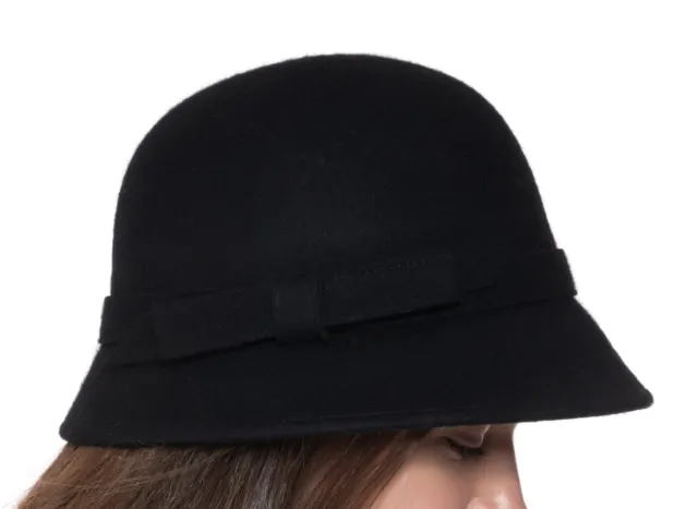 Inc International Concepts Black Wool Stitched Bow Cloche Hat