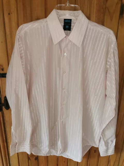 Carvel Bri-Nylon Vintage Mens Shirt 15.5" Peach With Shimmery Stripe