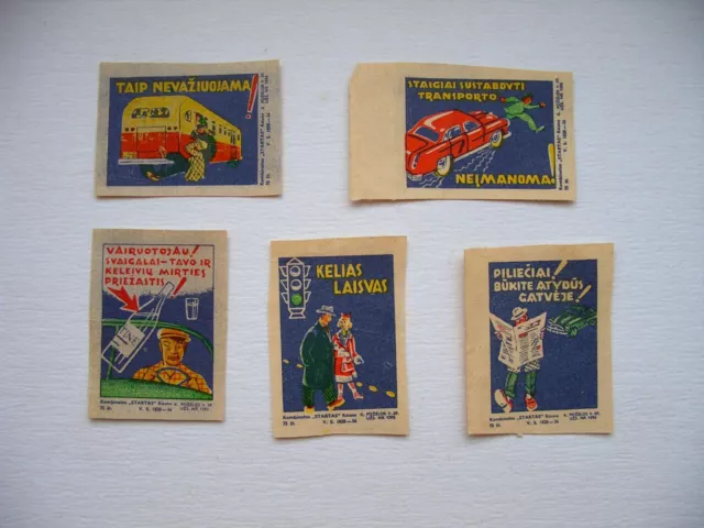 Matchbox Labels 1956 Set ( 5 ) USSR CCCP Factory " STARTAS " auto rare Lithuania