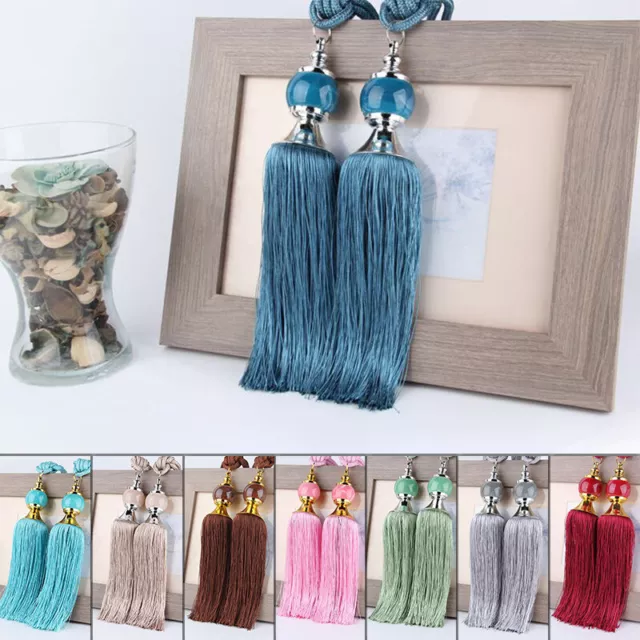 Pair Hanging Curtain Holdbacks Tie Backs Tassel Beaded Rope Decor Tieback Home