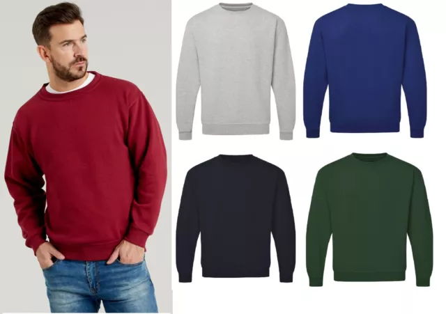 Mens Plain Sweatshirt Heavyweight Jumper Jersey Sweater Pullover Work Casual Top