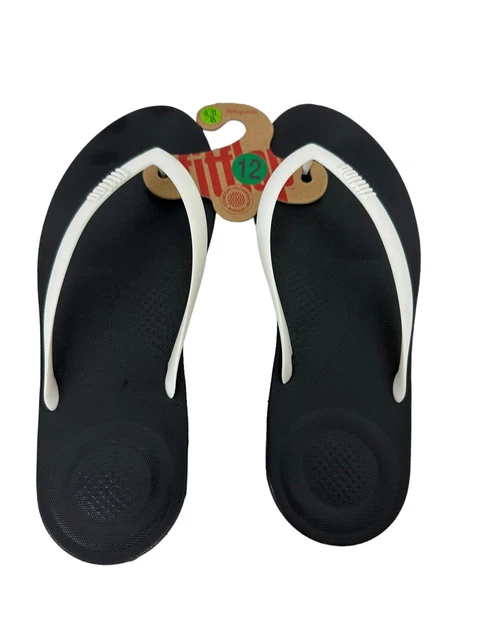 FitFlop Women’s Size 12 Thong Flip Flop Sandals Black/White