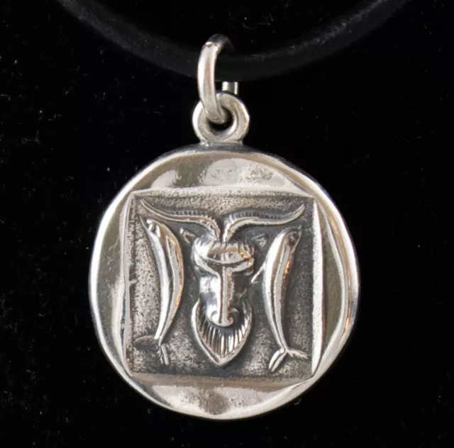 Ram Head-Delphi silver pendant - Goat’s Head Facing between two Dolphins 2