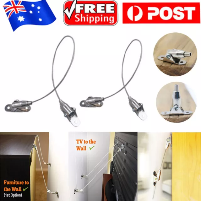 2X Metal TV Furniture Anti Tip Straps Safety furniture Baby Proofing Wall Anchor