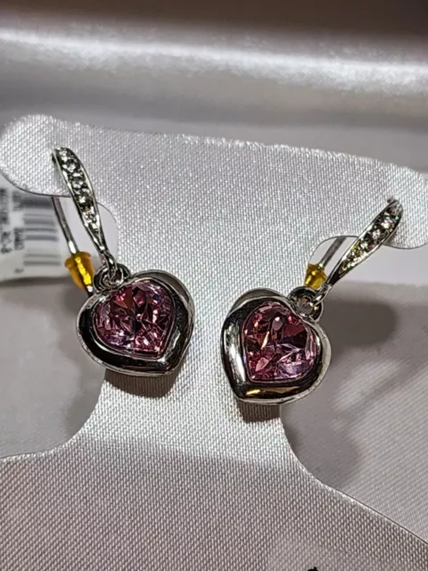 Illuminaire Silver Plate Made Withswarovski Elements Pink Heart Crystal Earrings 2