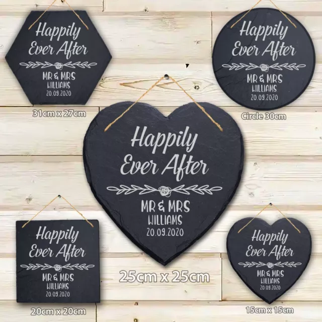 Personalised Wedding Gift Slate Plaque Mr Mrs Happily Ever After Surname Couple