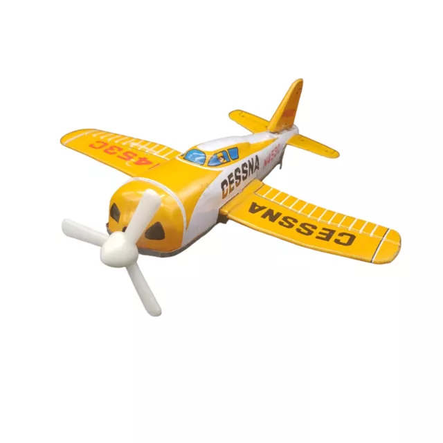 Vintage 1960's Japan Tin Yellow Cessna Airplane N4553C  Friction Toy Plane READ