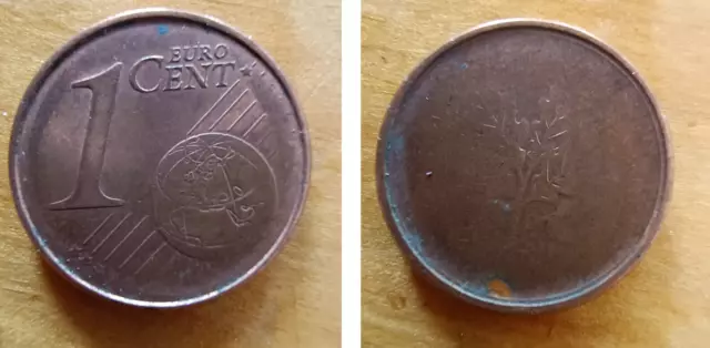 Deutschland 1 Euro Cent Fehlprägung, Av unvollständig, Rv fehlt fast vollständig