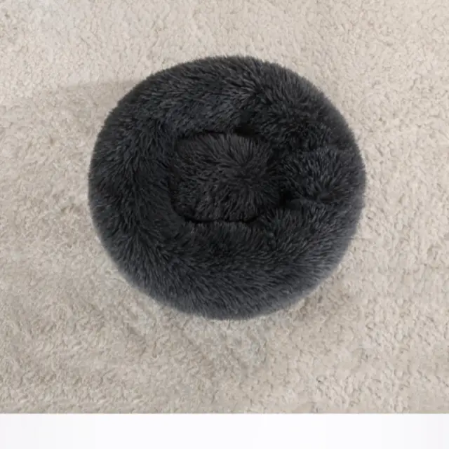 Fluffy Donut Cuddler Plush Pet Bed Dog Cat Soft Warm Round Calming Bed Washable 2