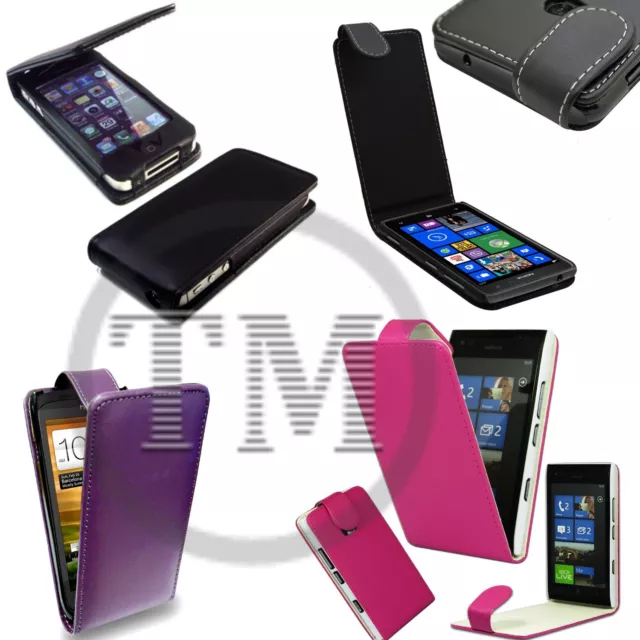 Premium Leder Style Flip Cover Tasche Case für Apple Blackberry HTC LG Handys