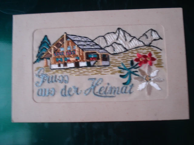 Cpa Superbe Broderie Chalet, Montagne Et Fleurs