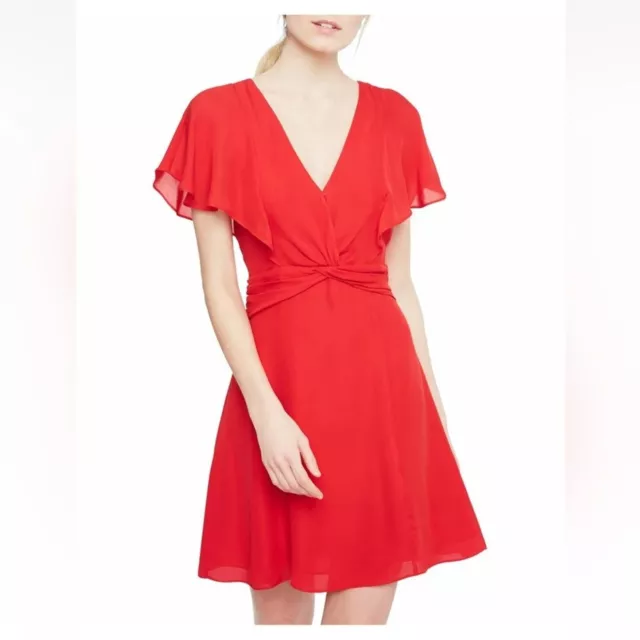 Parker Katie Flutter Sleeve Silk Minidress Monaco Red Size 10