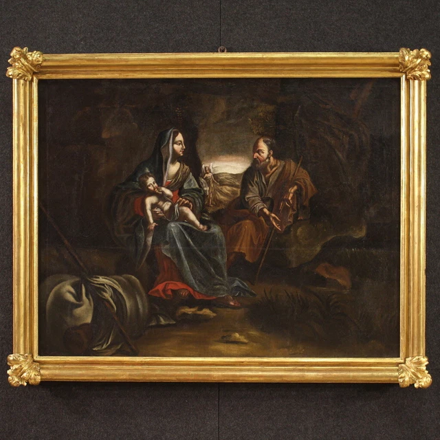 Antigua Huida a Egipto Sagrada Familia pintura oleo sobre lienzo cuadro 600