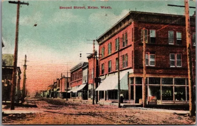 Vintage 1910s KELSO, Washington Postcard SECOND STREET / Downtown Scene