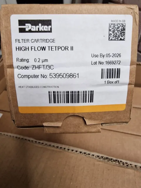 New Parker High Flow Tetpor II Filter Cartridge ZHFT/3C. Expiry 05-2026