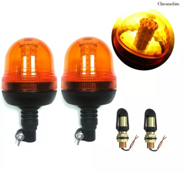 2x Rotatif Clignotant Ambre Balise Avertissement Strobe LED Feux Lampe Urgence