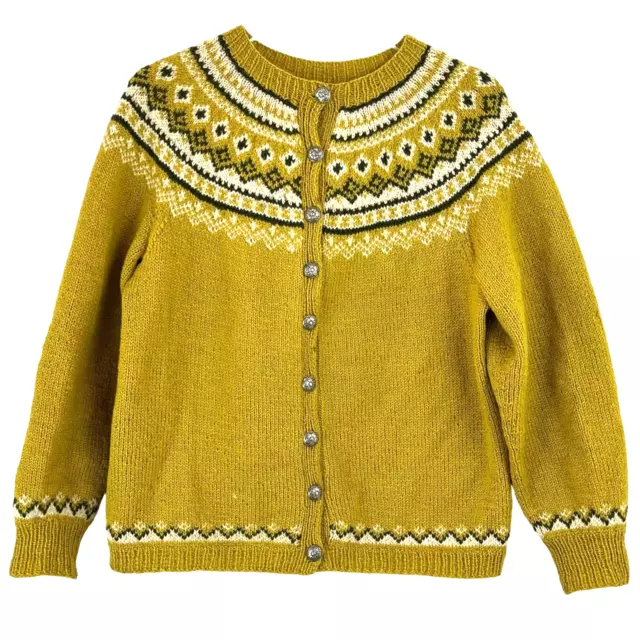 VTG HUSFLIDEN NORWAY Handknit Sweater Cardigan Nordic Fair Isle Wool ...