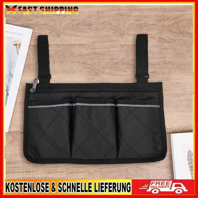 Bolso para silla de ruedas multifuncional bolso reposabrazos para hombre mujer (negro)