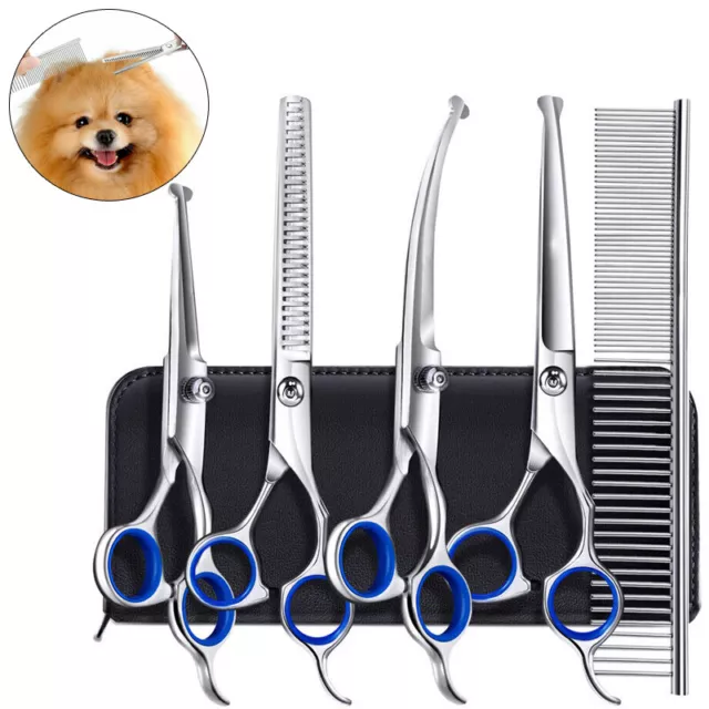6PCS Professional Pet Dog Grooming Scissors Set Straight Curved Thinning Shear