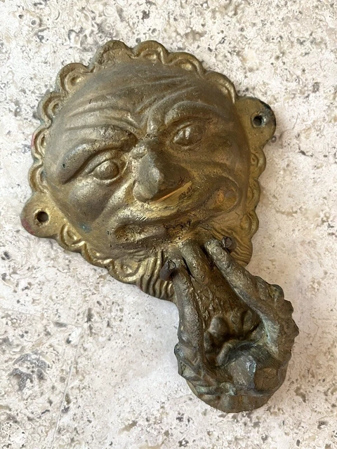 ANTIQUE c.1910 DEVIL GARGOYLE SUN FACE ARCHITECTURAL SALVAGE DOORKNOCKER