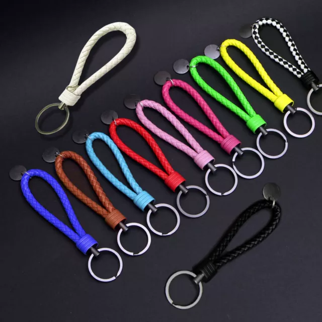 Colorful Keychain Leather Rope Strap Weave Keyring Key Chain Ring Key Fob  Gifts