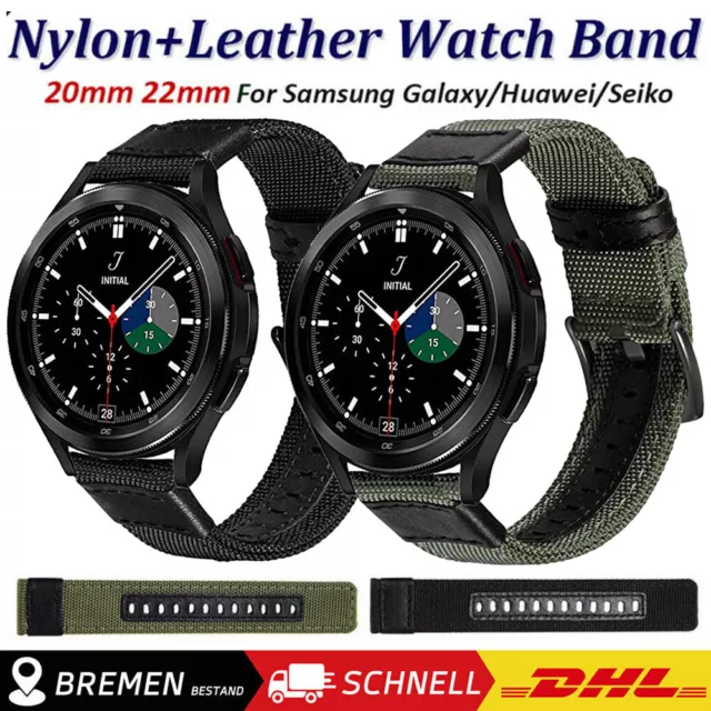 Nylongewebe + Lederarmband Gewebtes Smartwatch-Armband Ersatzarmband 20mm/22 mm