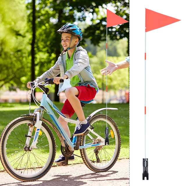 Drapeau De Vélo Enfant – 126 Cm, Rouge, 3 Pièces Avec Mât En Fibre De Verre – Sécurité Routière, Hauteur Réglable, Pour Remorque Et VTT
