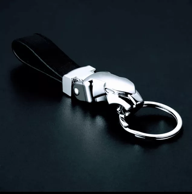 Schlüssel Anhänger Jaguar Zubehör Edel Leaper-Kopf + Griff im Leder Stil Schwarz