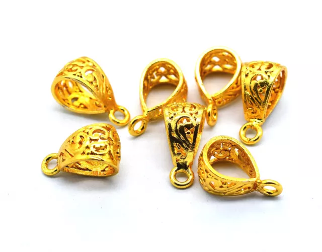 35 Pcs 18X10mm Bali Pendant Loop Bail 18k Gold Plated