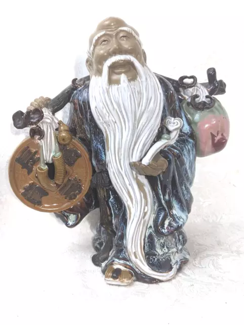 Chinese Immortal Ceramic Shou Lao Shouxing Mud Man Longevity Figurine Large