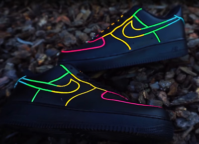 Nike Air Force 1 Custom Shoes Black Neon Outline Blue Green Yellow Pink All Size