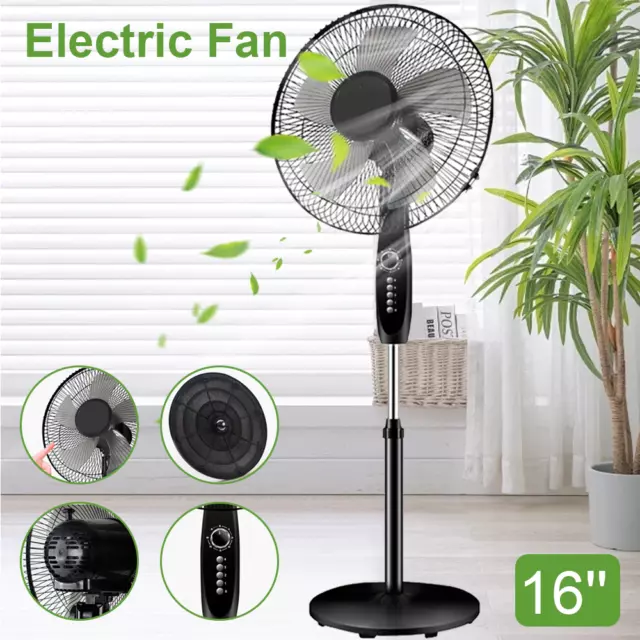 16 Inch Floor Standing Pedestal Fan Oscillating Electric 4 Speed Cooling Black