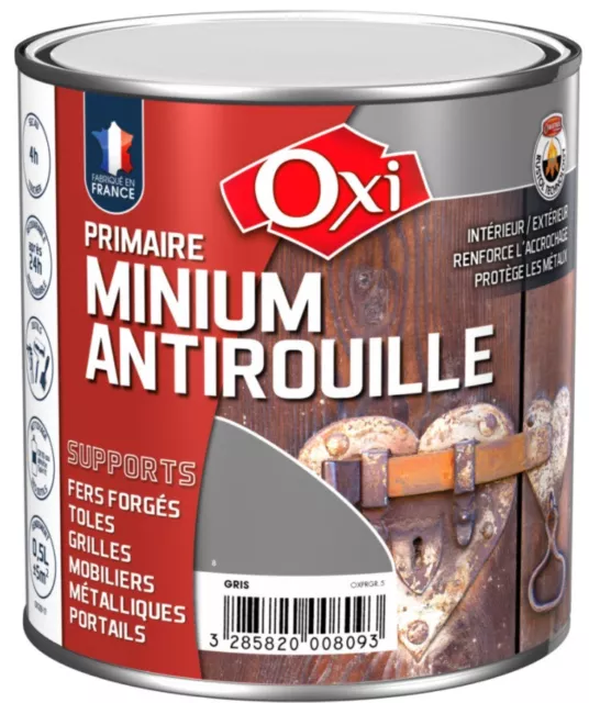 Peinture minium primaire sous couche antirouille gris 0.5L anticorrosion métaux