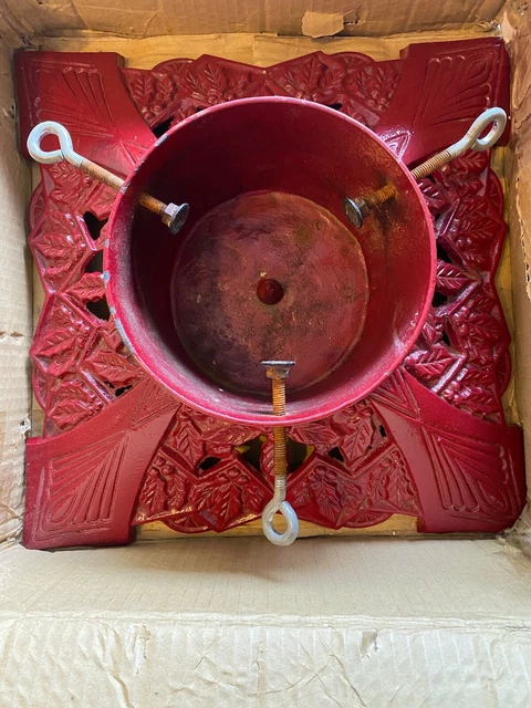 Vintage Traditions Red Enamel Cast Iron Christmas Tree Stand Heavy Duty