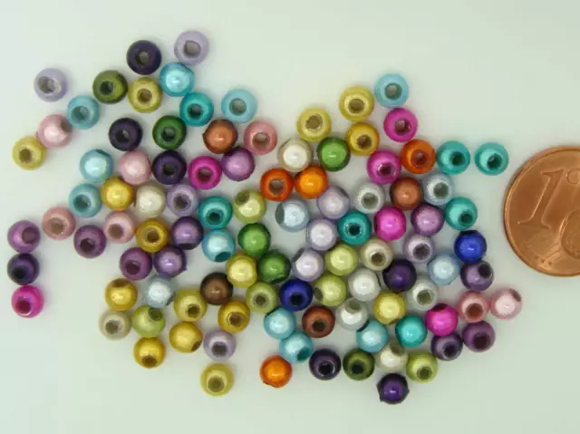 100 perles Acrylique rondes 4mm nacrées miracle mix couleurs DIY création bijoux