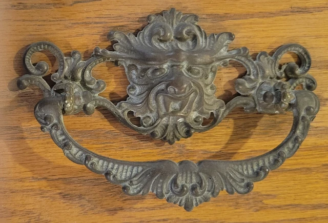 Antique Vintage Brass Lion Head Drawer Pull - Victorian Hardware