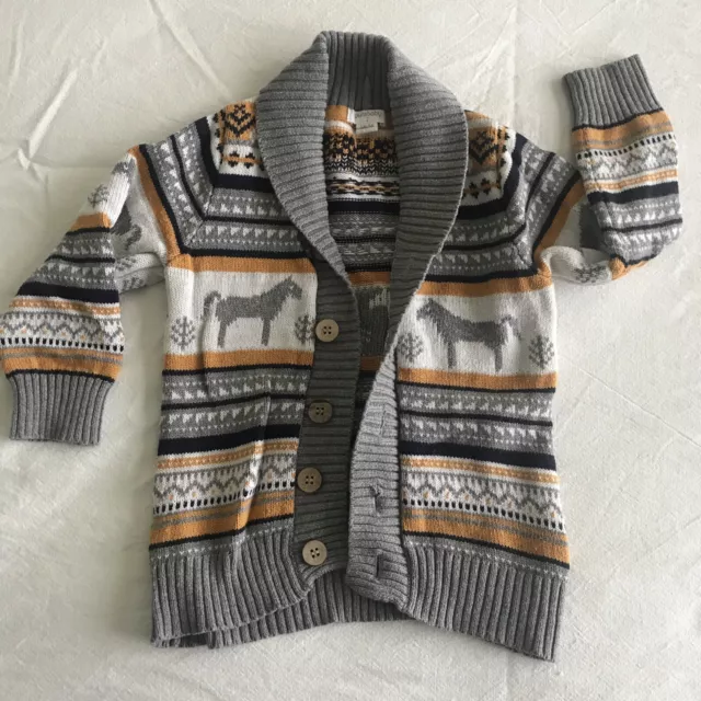 Purebaby Size 2 Horse Cardigan Organic Cotton And Wool Toddler looks new