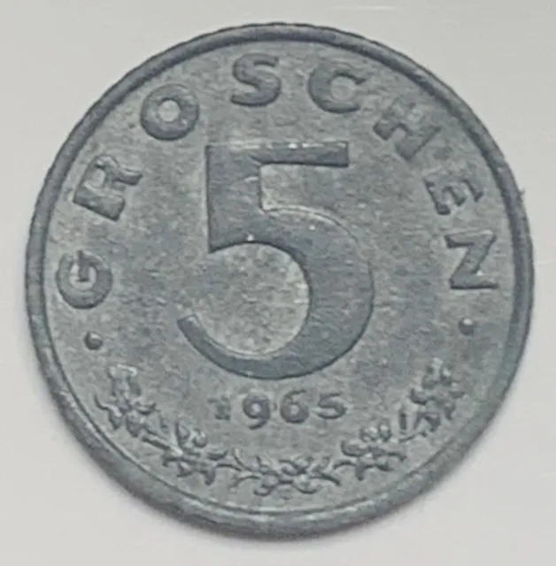 1965 Austria 5 Groschen KM# 2875 Circulated Condition 
