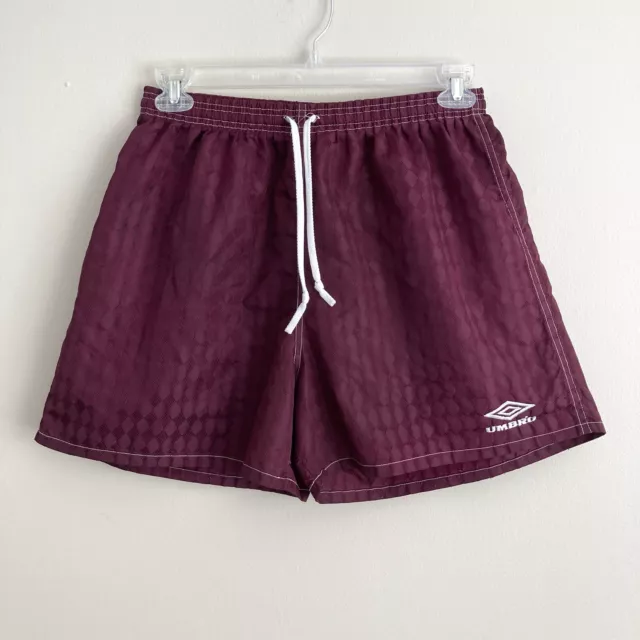 Umbro Vintage Checkered Soccer Shorts Burgandy Mens Size XL Nylon USA 90's