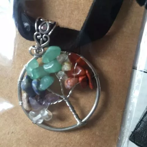 Chakra Tree of Life Necklace Faux Suede Ribbon Fair Trade Silver