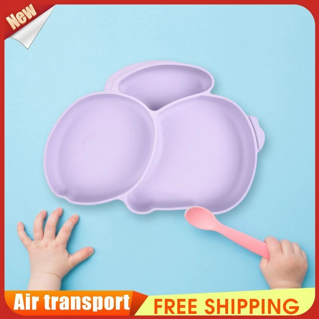 Cartoon Children Dishes Cute Silicone Baby Feeding Dishes Baby Cutlery (Purple)